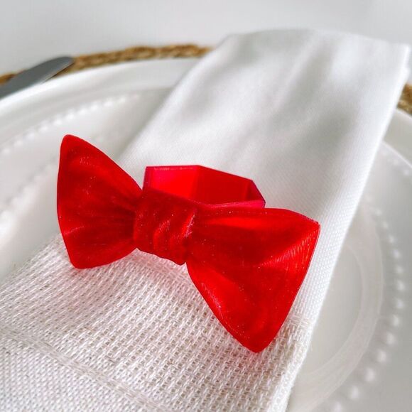 Stylish Bow Napkin Rings – Red Glitter - Handmade - Wedding Party Event Planner - Picture 3 of 13